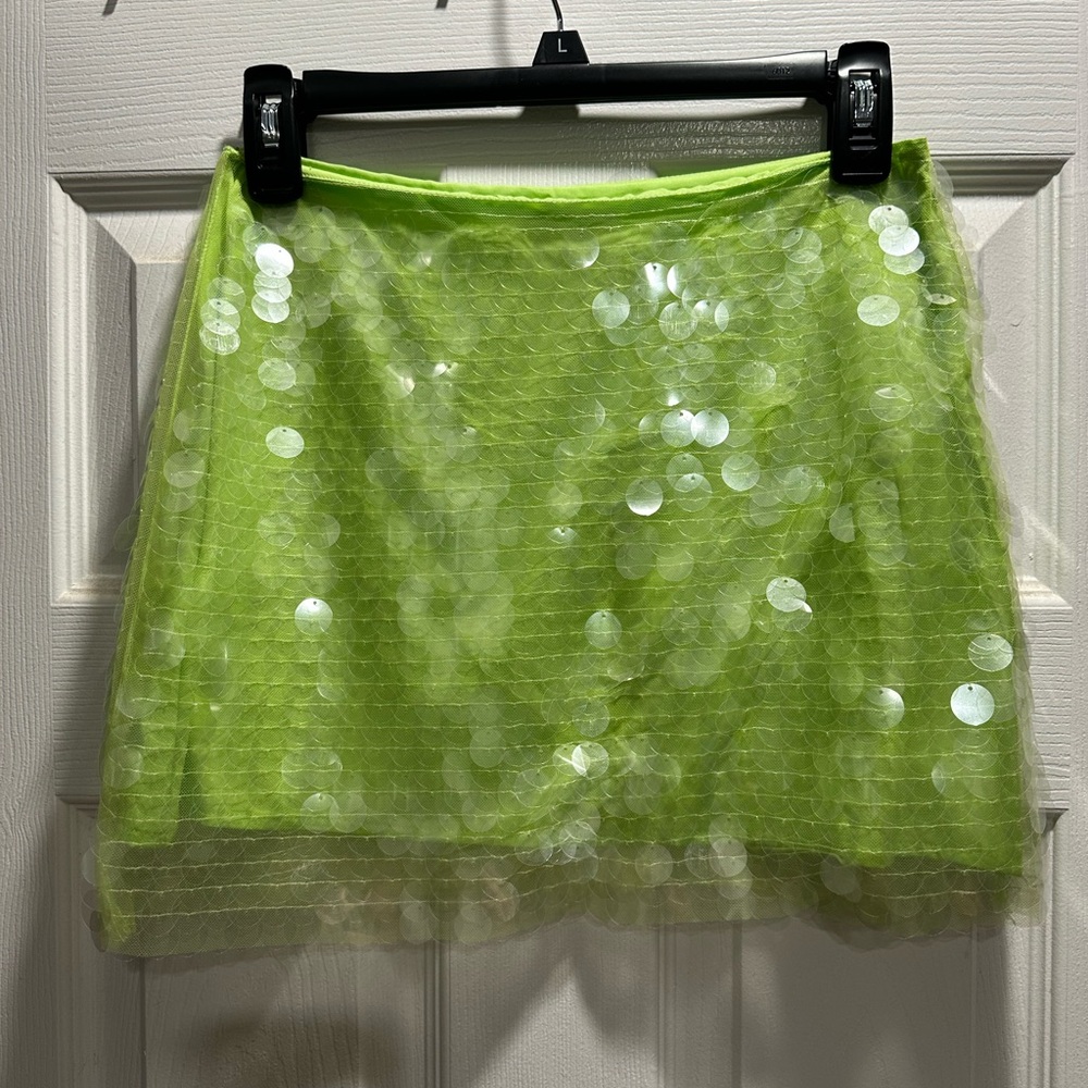 White Fox Lime Green Sequin Skirt